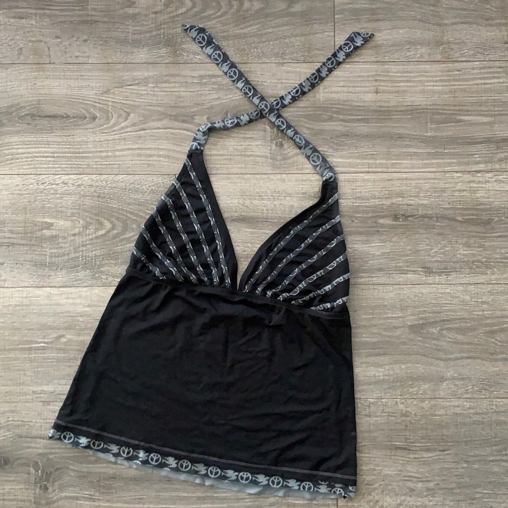 Lucky Brand-Black/Charcoal-Halter Swim Top-Size D *Excellent Used Condition*
